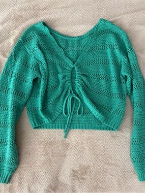 Hollister Bright Teal Crocheted Knit Top